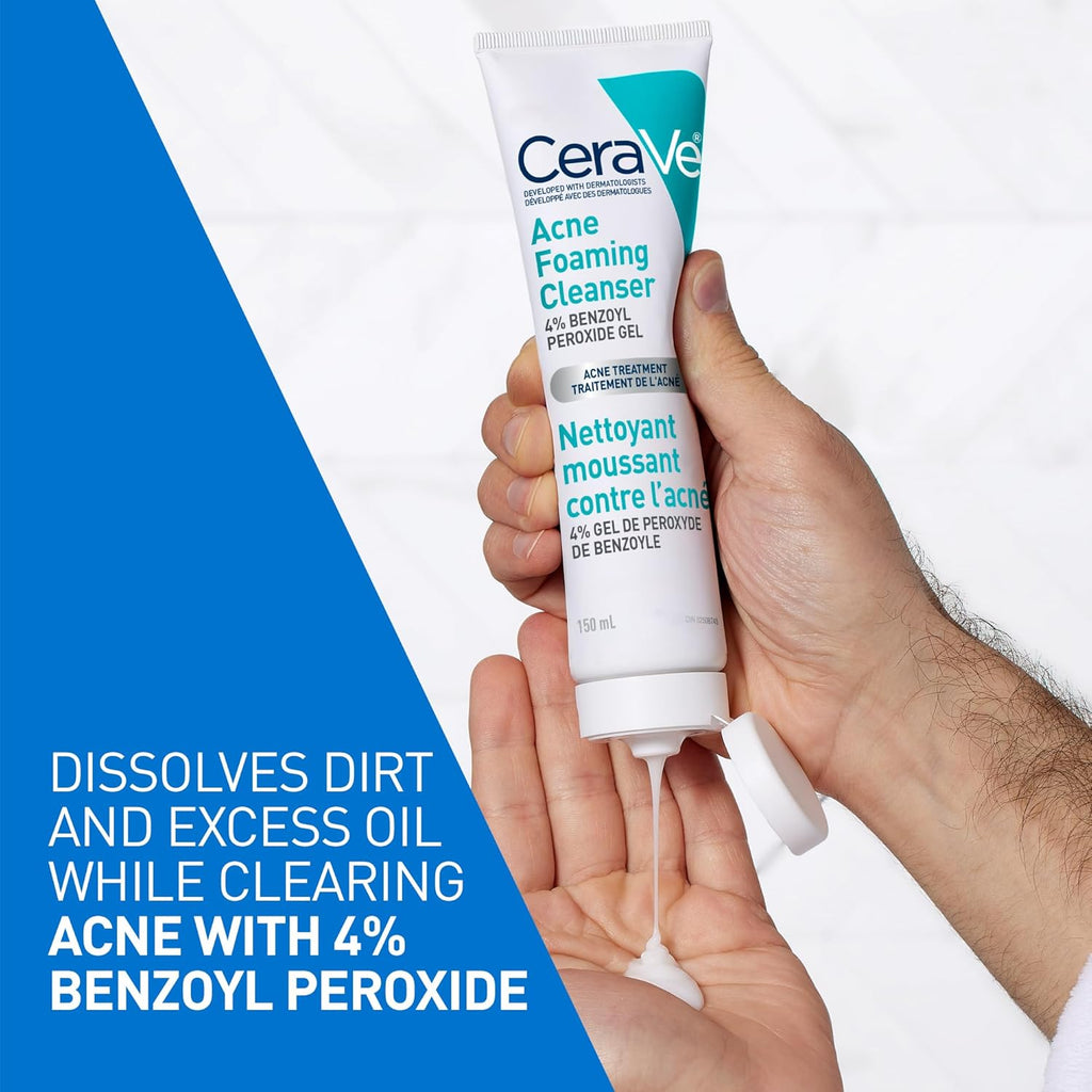 4% Benzoyl Peroxide Acne Treatment Foaming Cleanser Face & Body Wash, with Hyaluronic Acid and Niacinamide. Helps Clear Acne Pimples and Prevent Breakouts. Gentle Gel, Fragrance-Free, 150ML