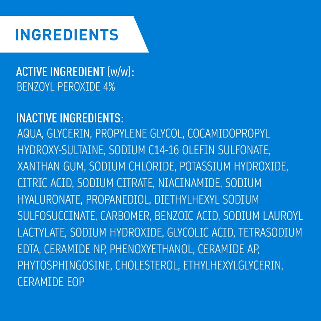 4% Benzoyl Peroxide Acne Treatment Foaming Cleanser Face & Body Wash, with Hyaluronic Acid and Niacinamide. Helps Clear Acne Pimples and Prevent Breakouts. Gentle Gel, Fragrance-Free, 150ML