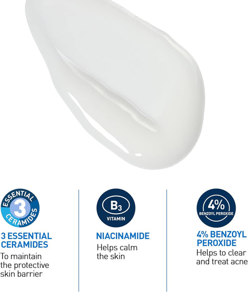 4% Benzoyl Peroxide Acne Treatment Foaming Cleanser Face & Body Wash, with Hyaluronic Acid and Niacinamide. Helps Clear Acne Pimples and Prevent Breakouts. Gentle Gel, Fragrance-Free, 150ML